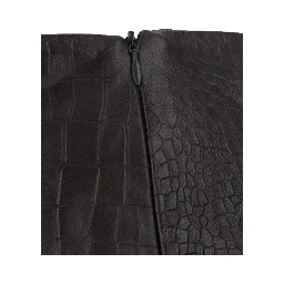 Black Skirt with a single slit at the front and crocodile effect in leather for women
