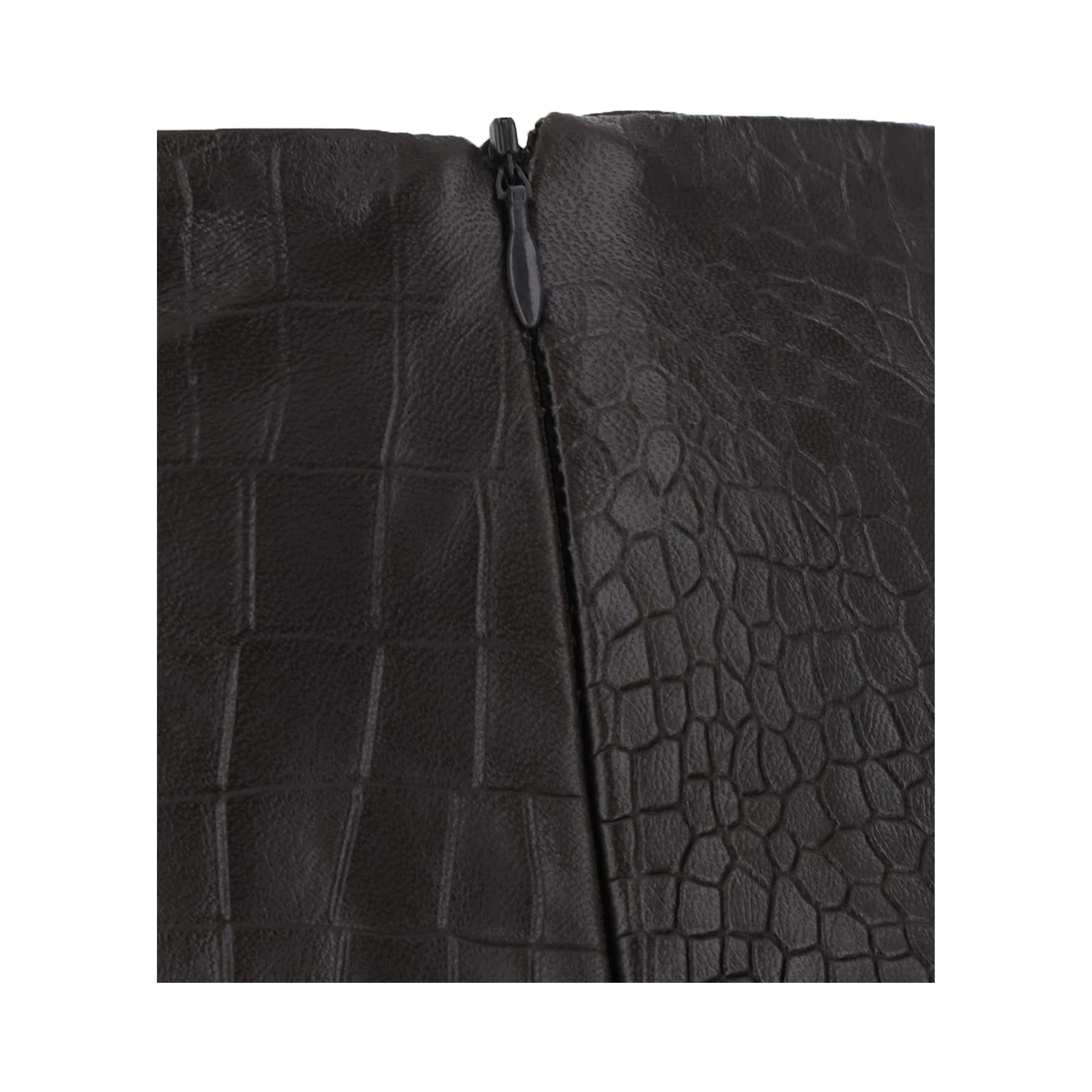 Black Skirt with a single slit at the front and crocodile effect in leather for women