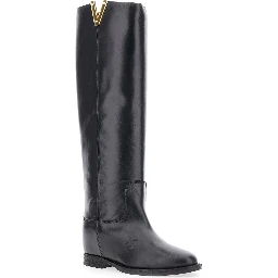 Boots with Side Cut-Out and Leather Logo Plate Black Women