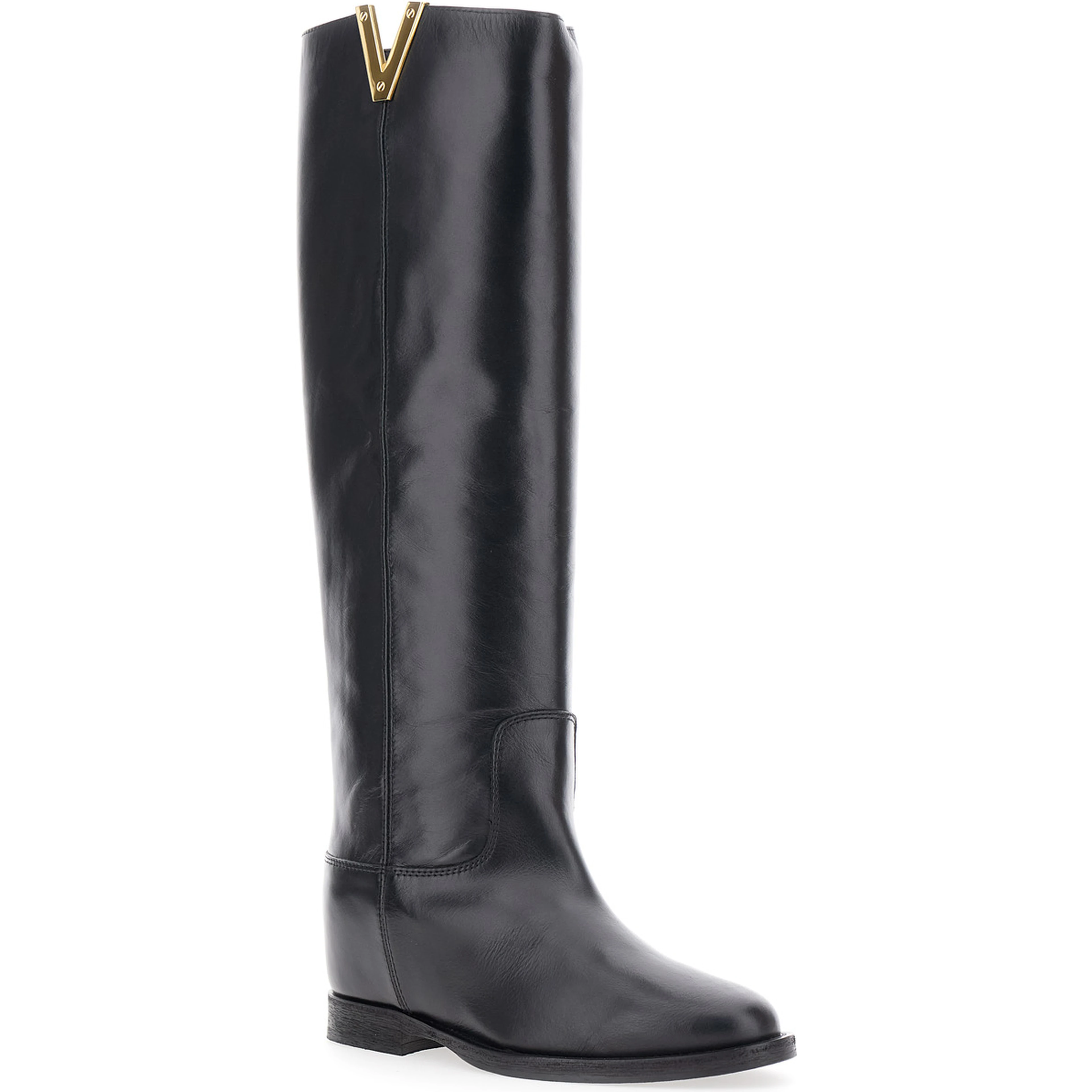 Boots with Side Cut-Out and Leather Logo Plate Black Women
