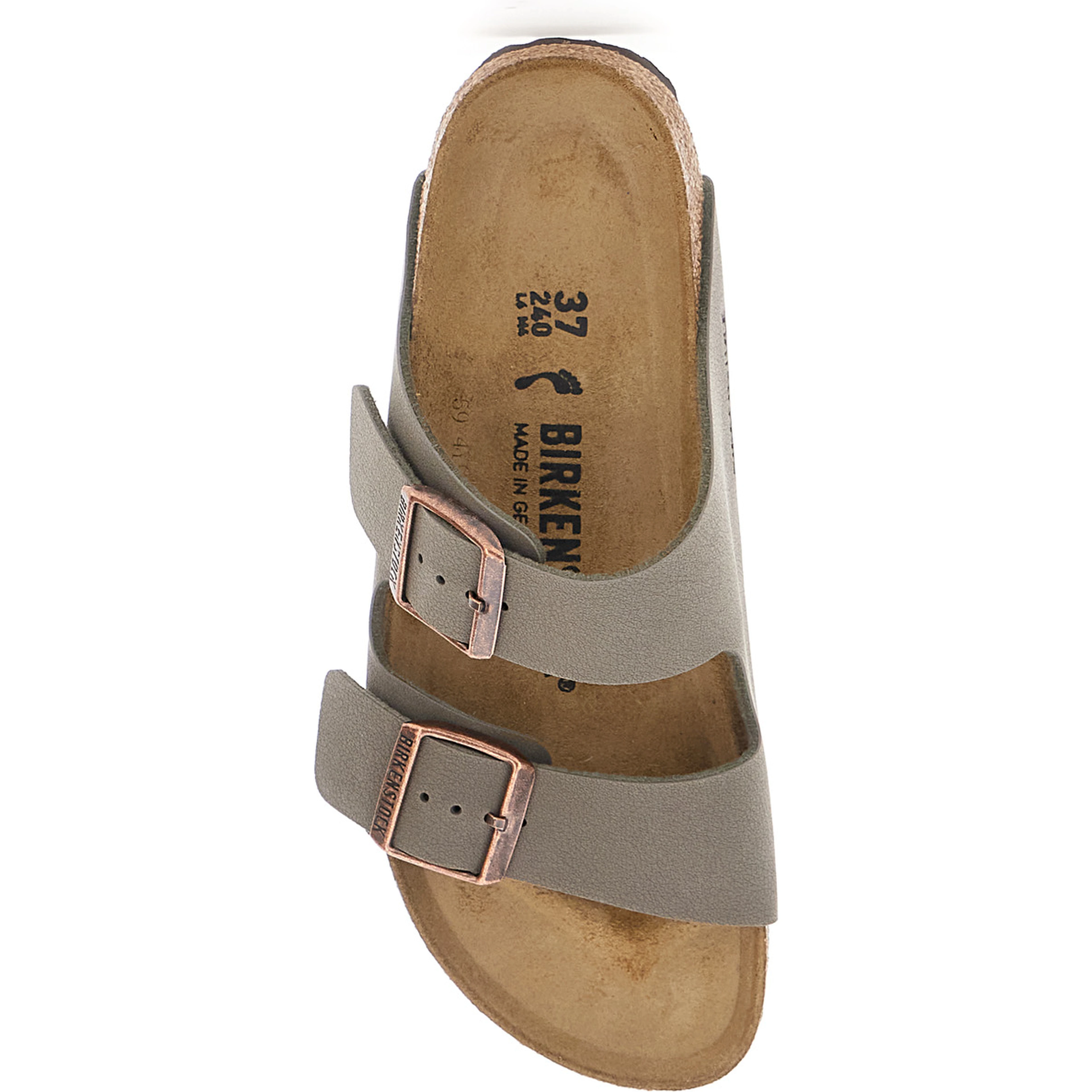 Arizona Gray Sandals with buckle straps and logo lettering on the side in leather for women