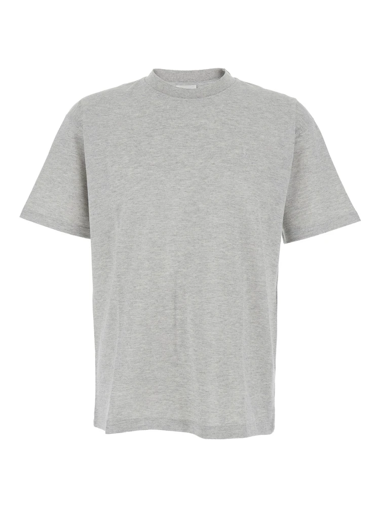 Crew Neck T-Shirt with Cassandre Embroidery in Grey Cotton for Men