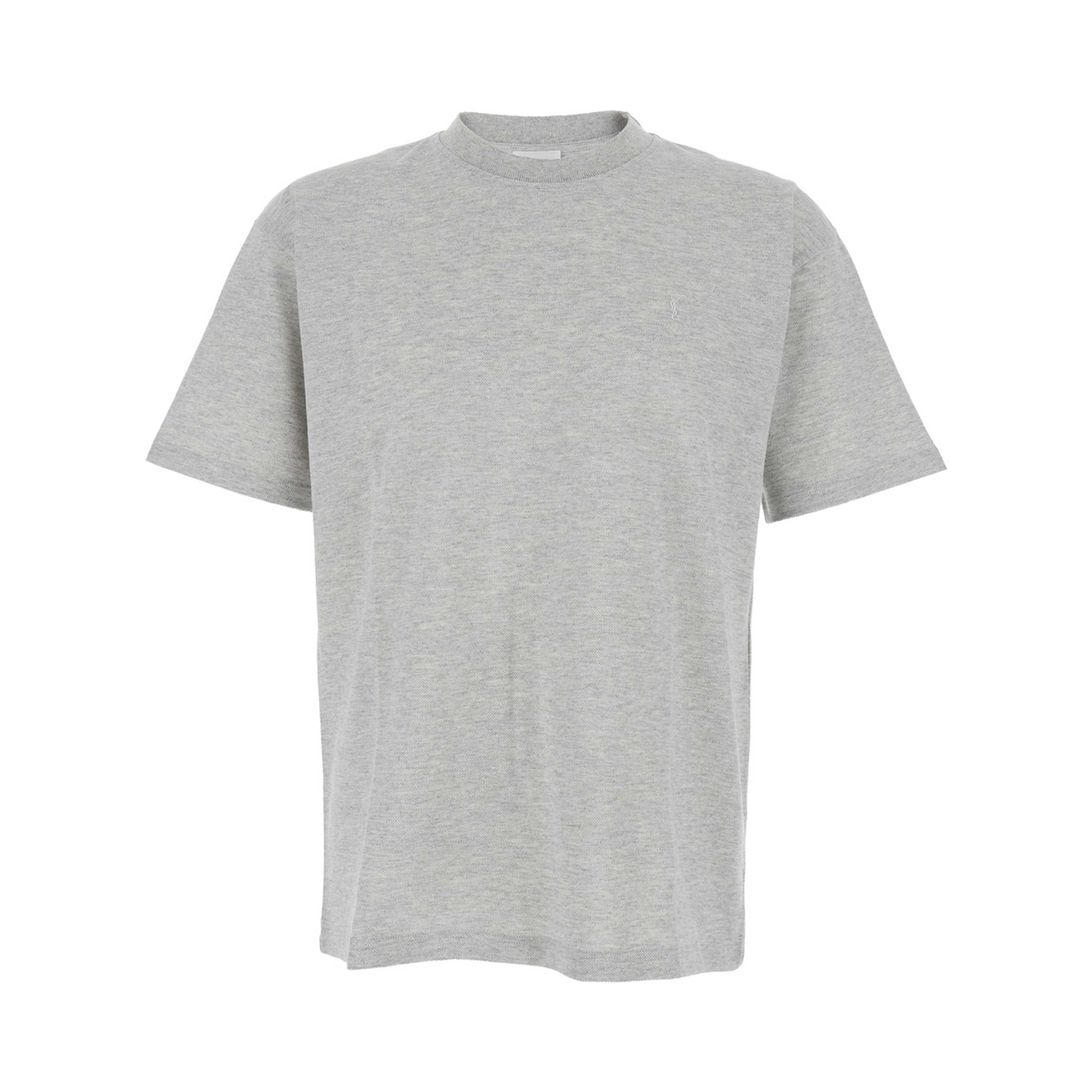 Crew Neck T-Shirt with Cassandre Embroidery in Grey Cotton for Men