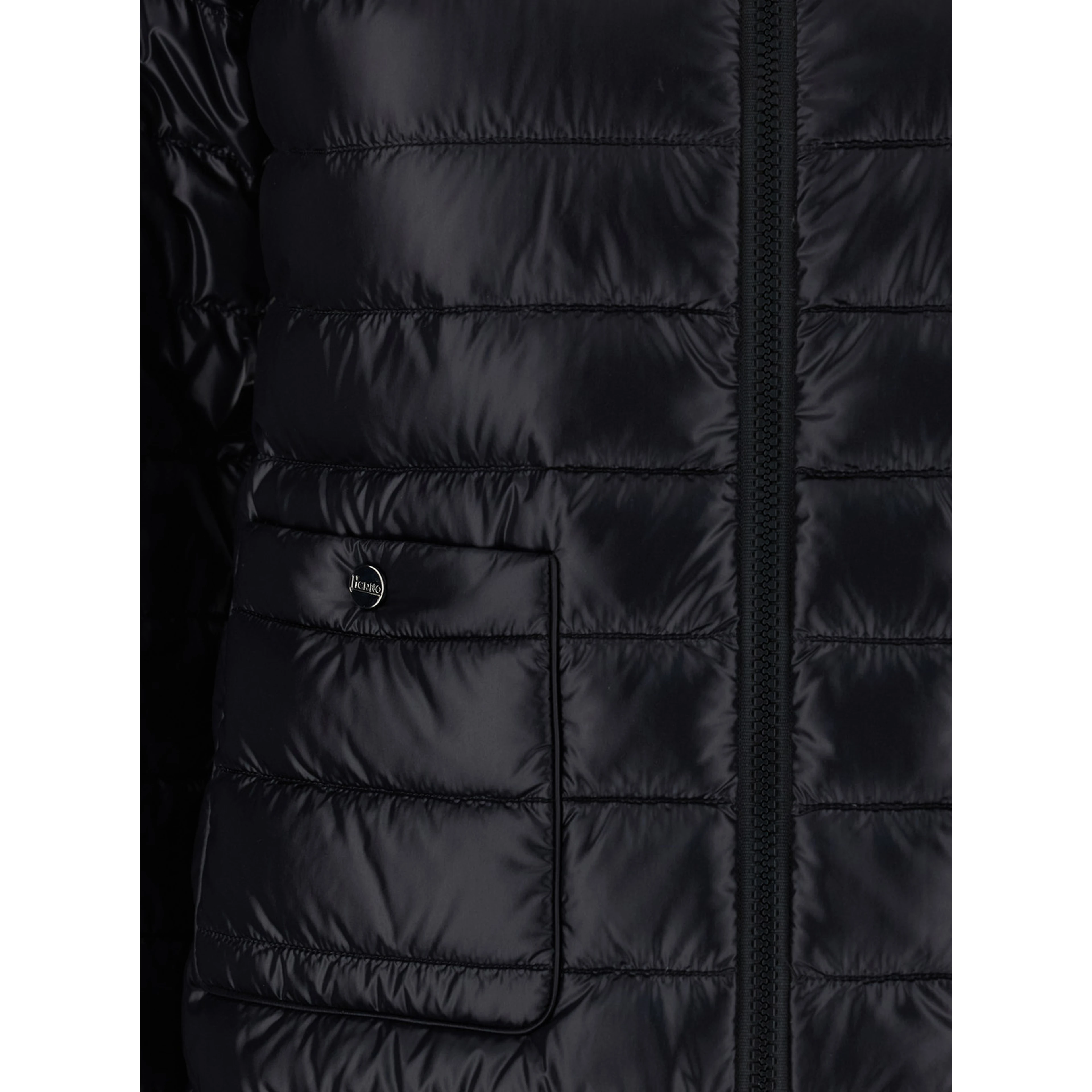 Down jacket with Stand-up collar and front pockets in Tech Fabric Black Women