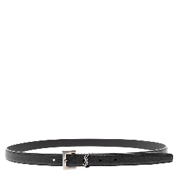 Leather Belt with Silver Metal Buckle Men YSL