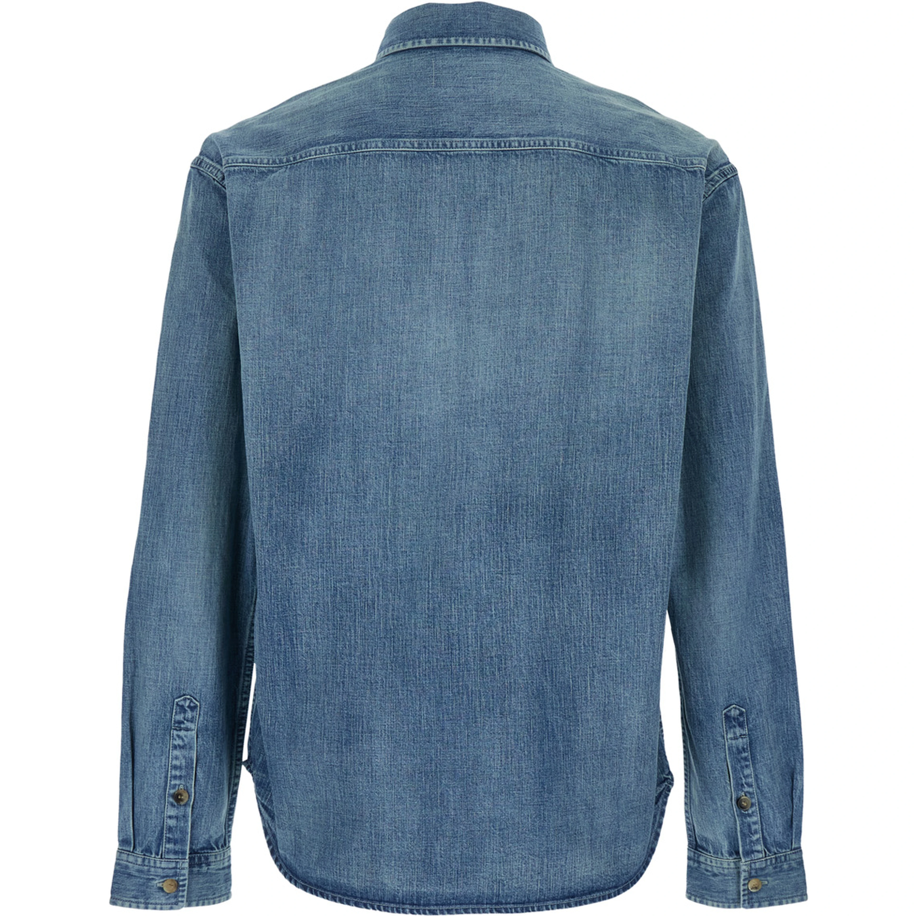 Shirt with Classic Collar and Cassandre Embroidery on the Front in Light Blue Denim for Men