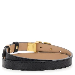 Reversible Belt with VLogo Buckle in Black Leather for Women