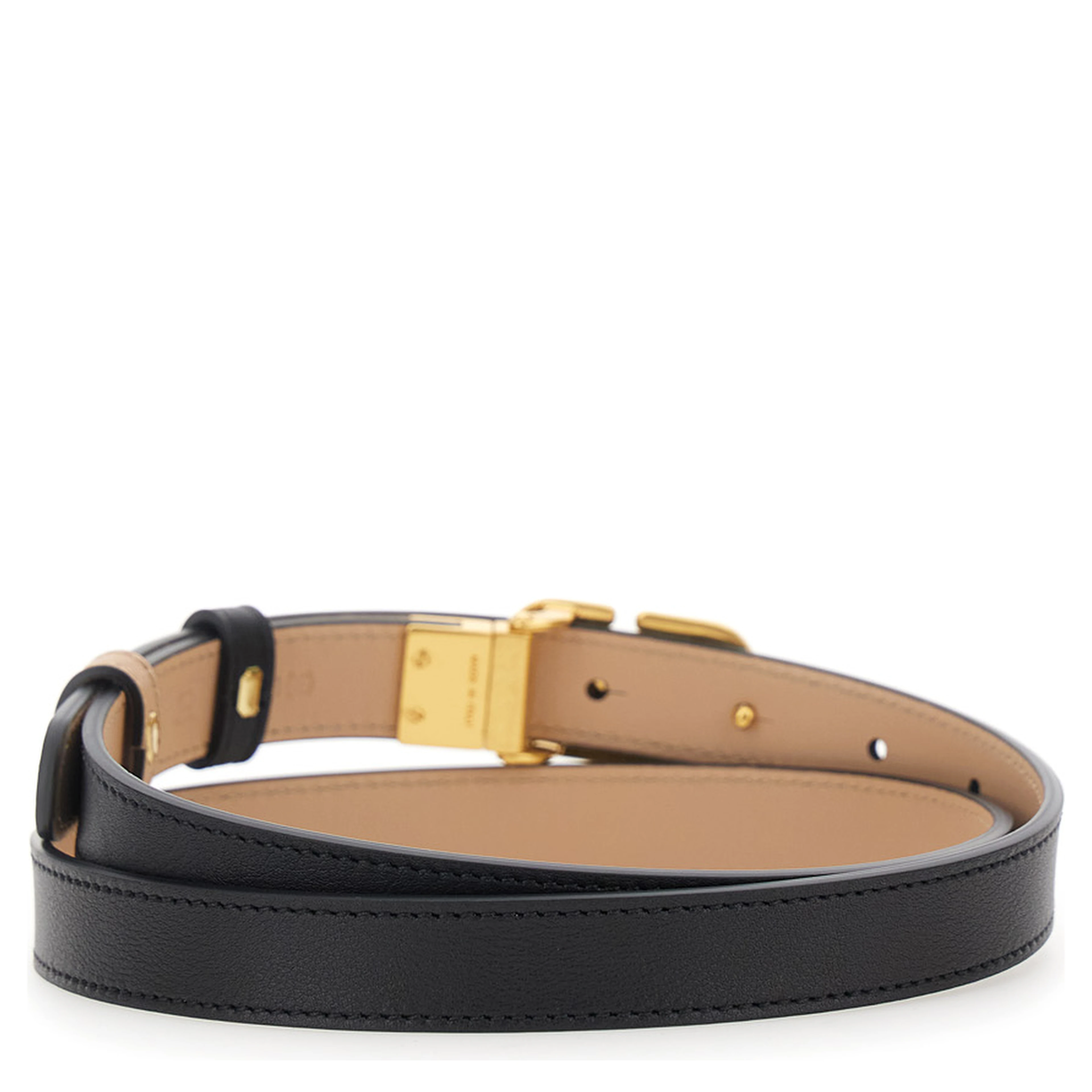 Reversible Belt with VLogo Buckle in Black Leather for Women