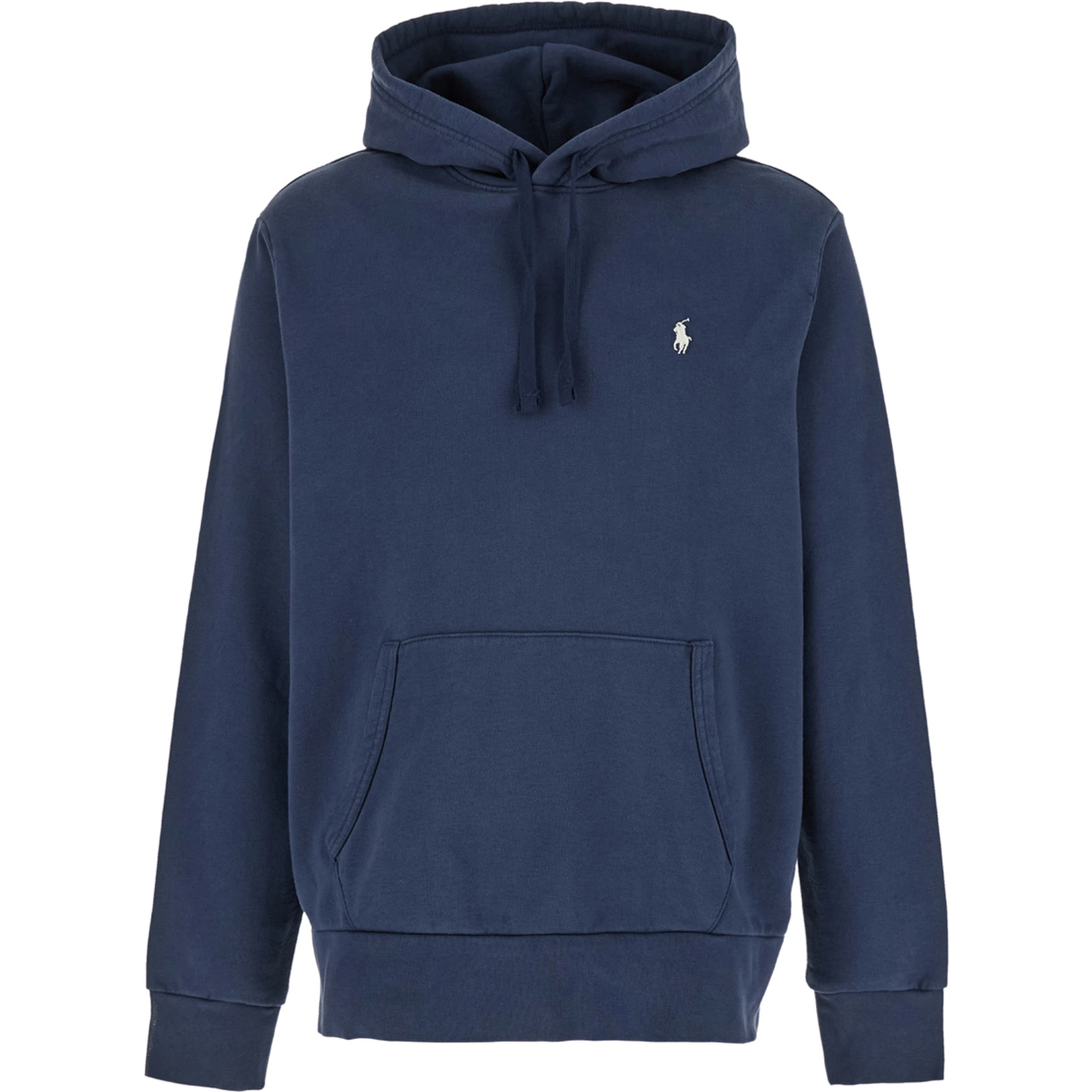 Hooded Sweatshirt with Pony Embroidery in Blue Cotton for Men