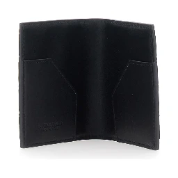 Cardholder with Intreccio Motif and Lettering Logo Impressed Inside in Black Leather for Men