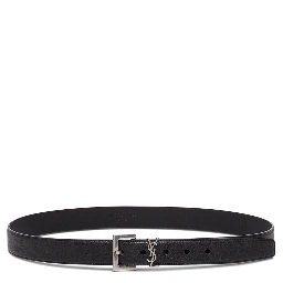 Black YSL Leather Belt with Silver Buckle for Men