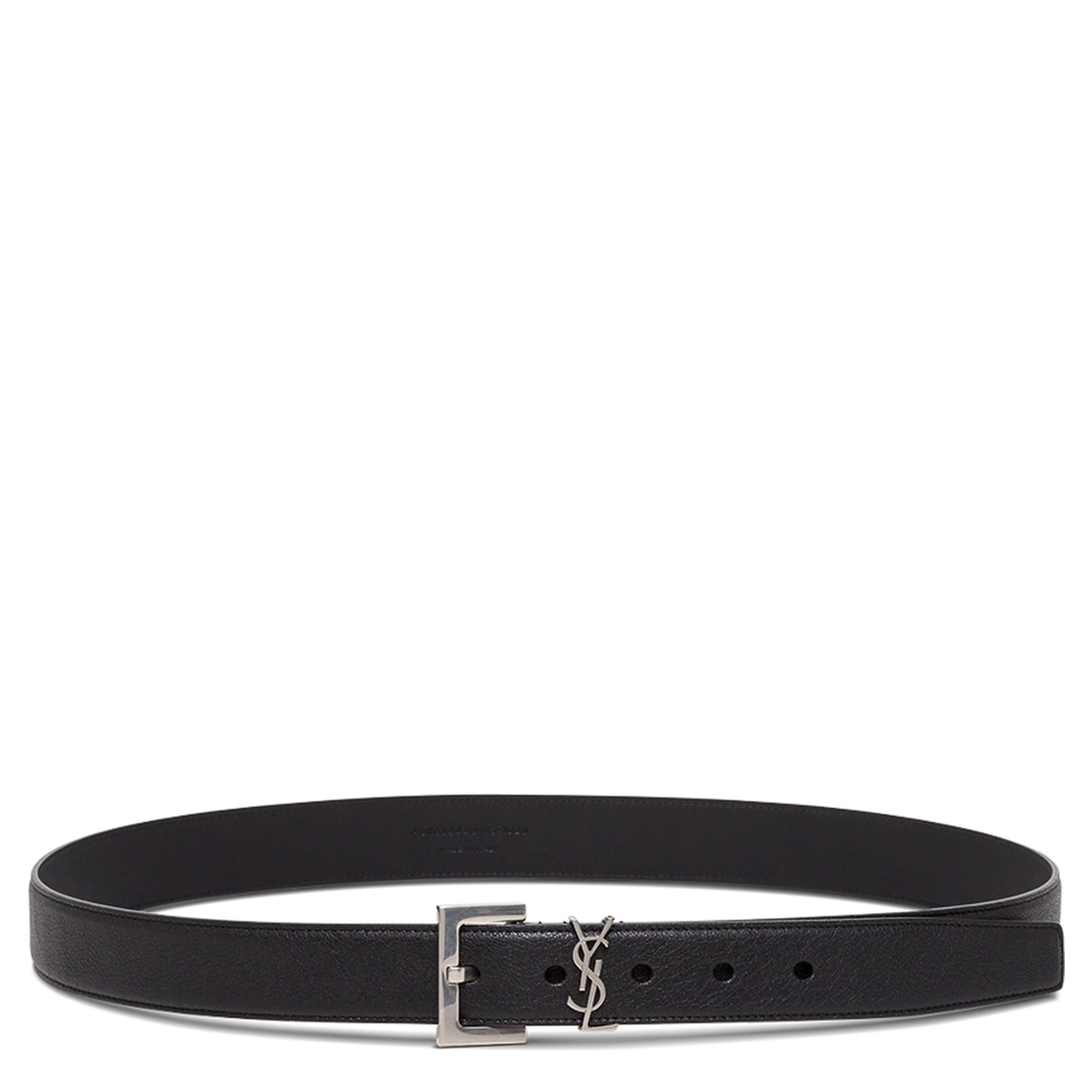 Black YSL Leather Belt with Silver Buckle for Men