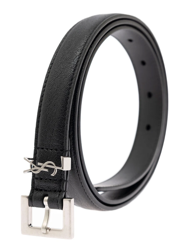 Leather Belt with Silver Metal Buckle Men YSL alternative