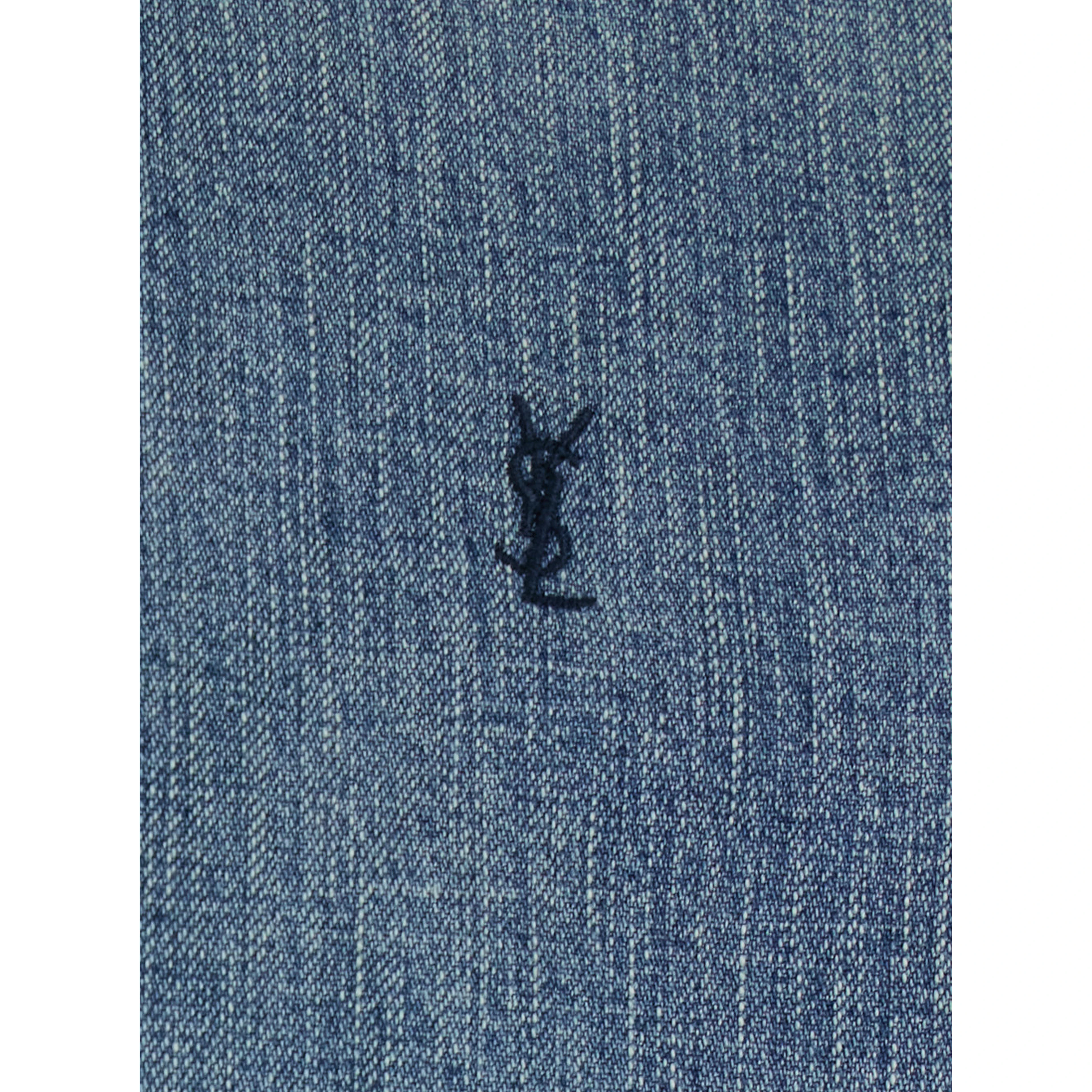 Shirt with Classic Collar and Cassandre Embroidery on the Front in Light Blue Denim for Men