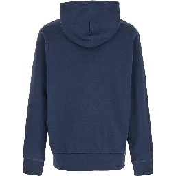Hooded Sweatshirt with Pony Embroidery in Blue Cotton for Men