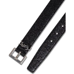 Black YSL Leather Belt with Silver Buckle for Men