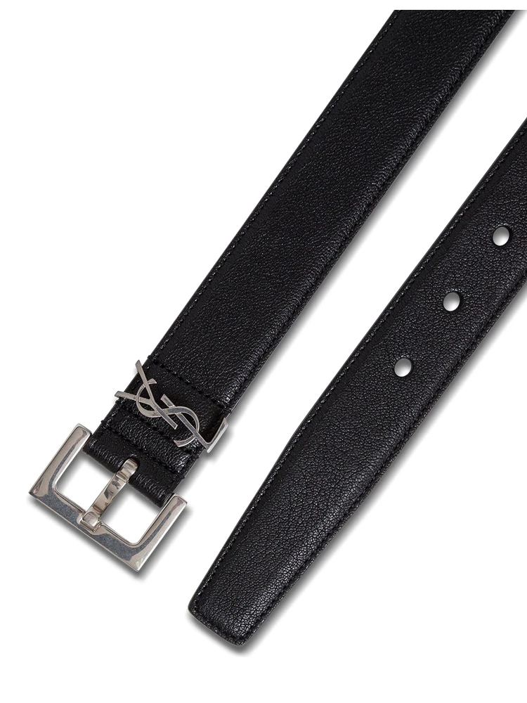 Black YSL Leather Belt with Silver Buckle for Men alternative