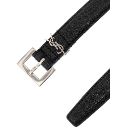 Leather Belt with Silver Metal Buckle Men YSL