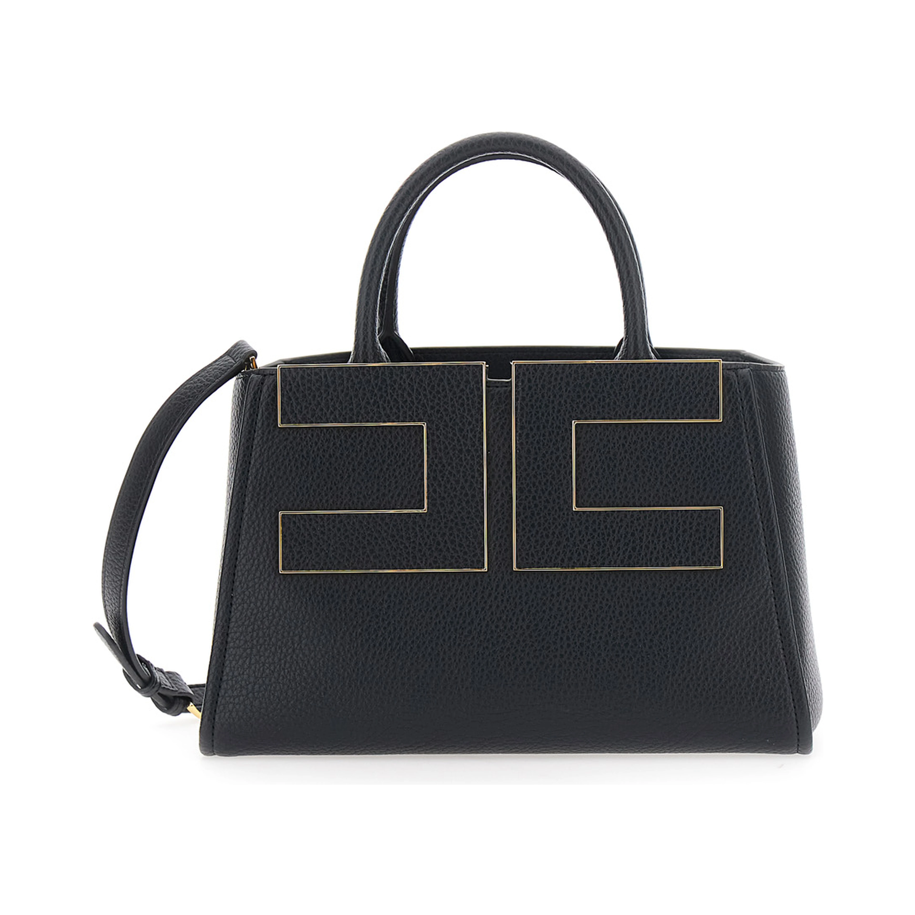 Black Handbag with Logo on the Front and adjustable and removable strap in Ecoleather for women