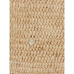 Beige Bucket hat with Logo Plate on the Front in Raffia for Women