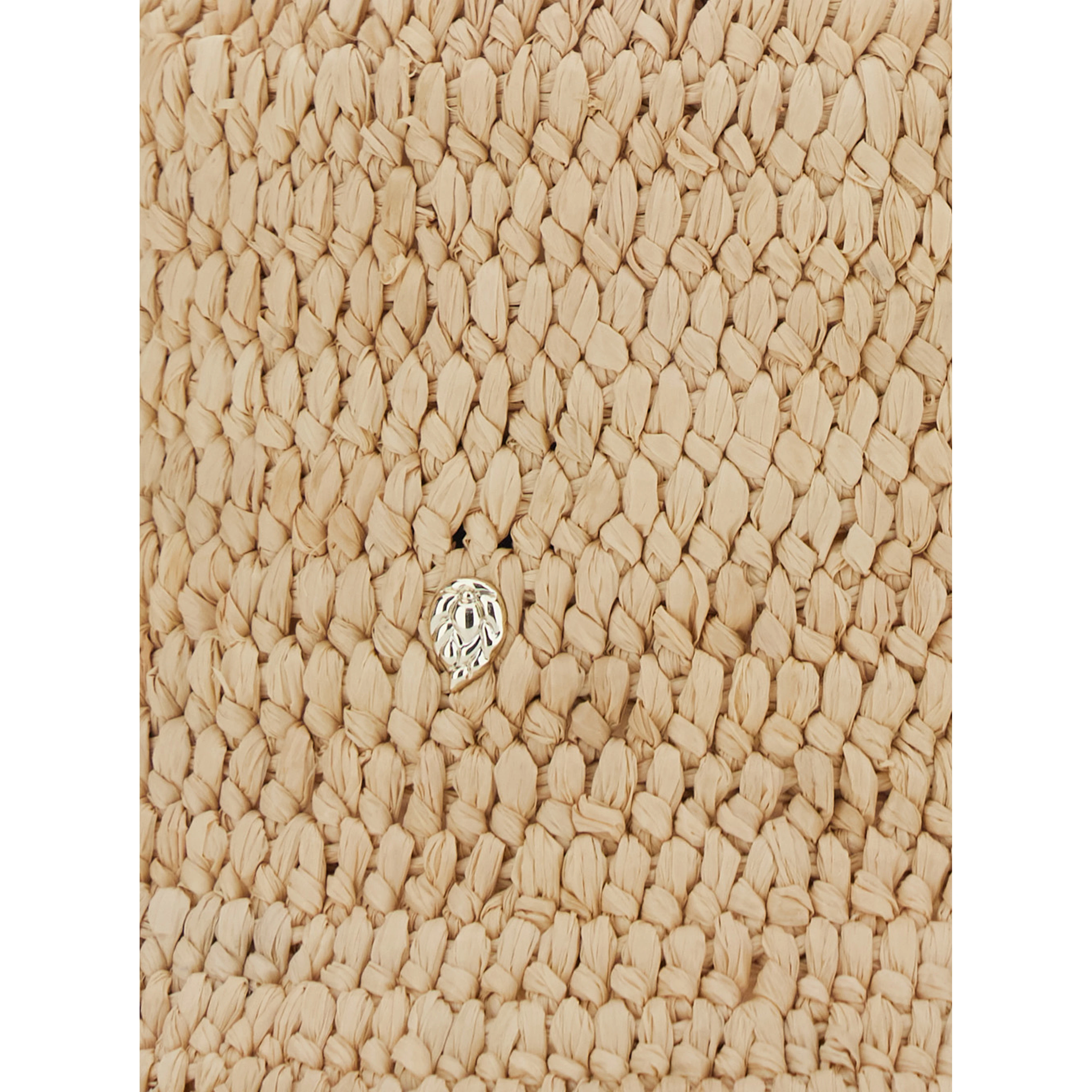 Beige Bucket hat with Logo Plate on the Front in Raffia for Women