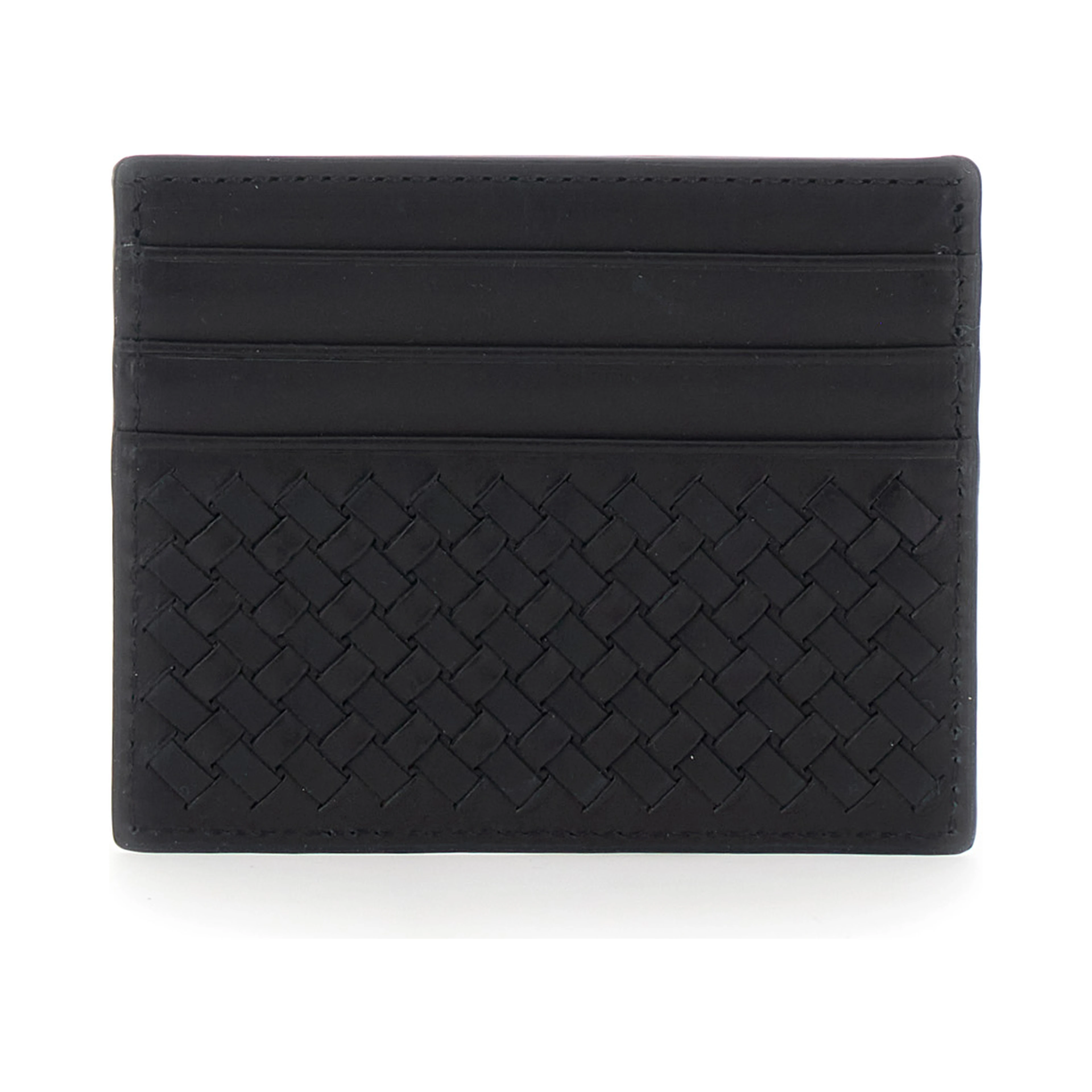 Black Card Holder with Woven design in Leather for Women