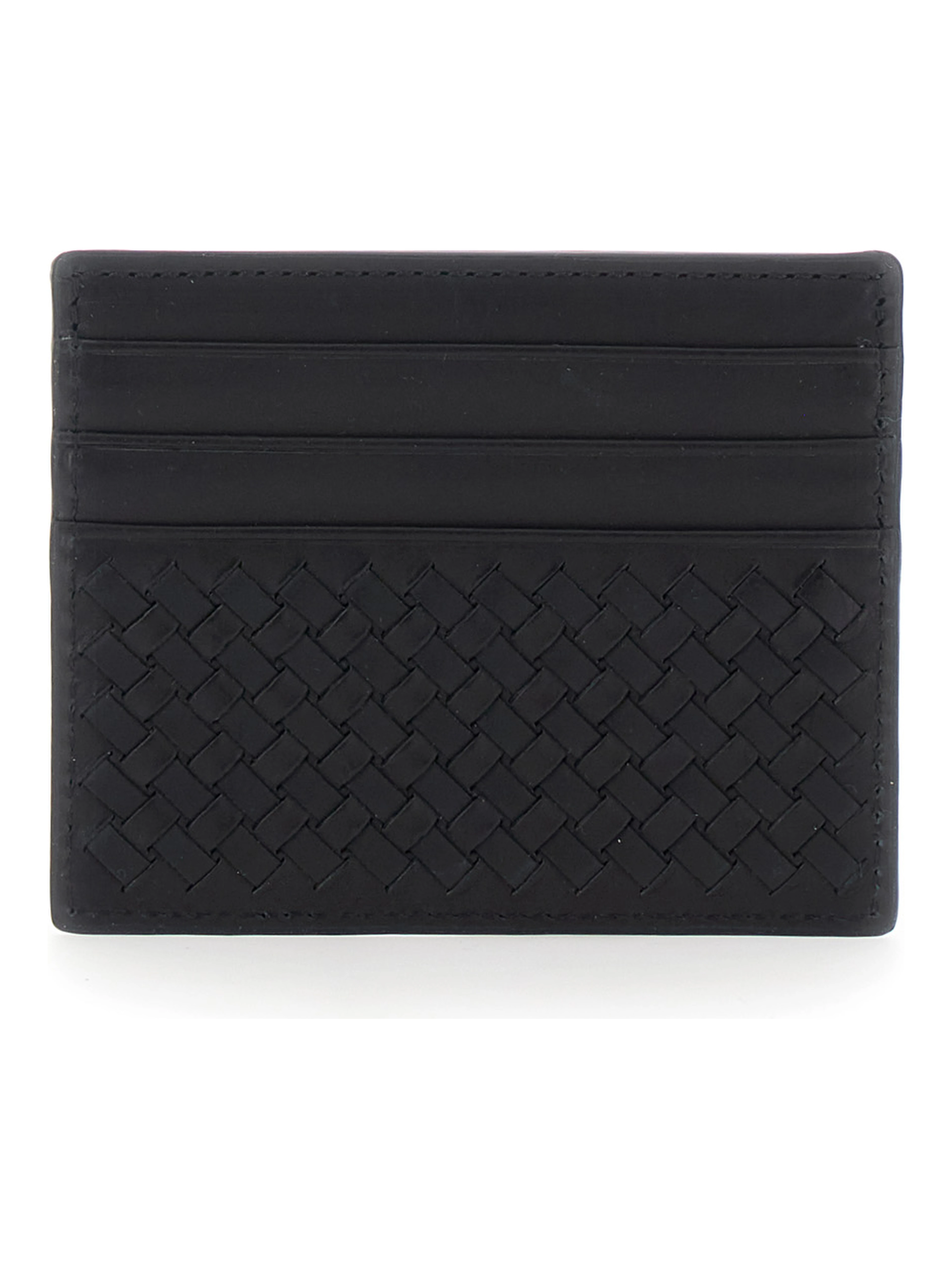 Black Card Holder with Woven design in Leather for Women