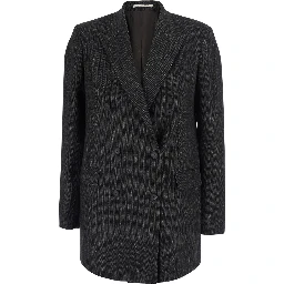 JasmineGrey double-breasted jacket with herringbone motif in wool blend for women