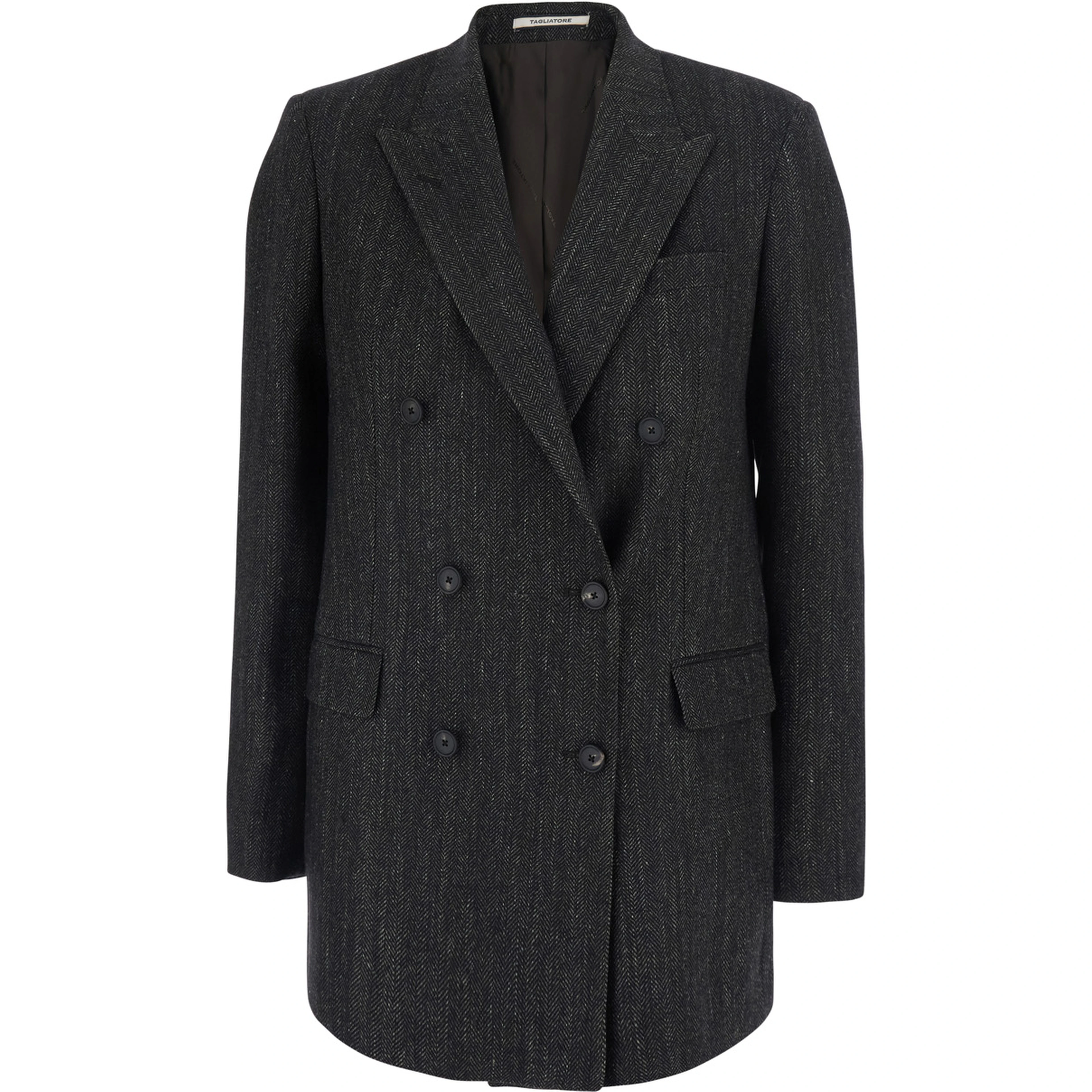 JasmineGrey double-breasted jacket with herringbone motif in wool blend for women
