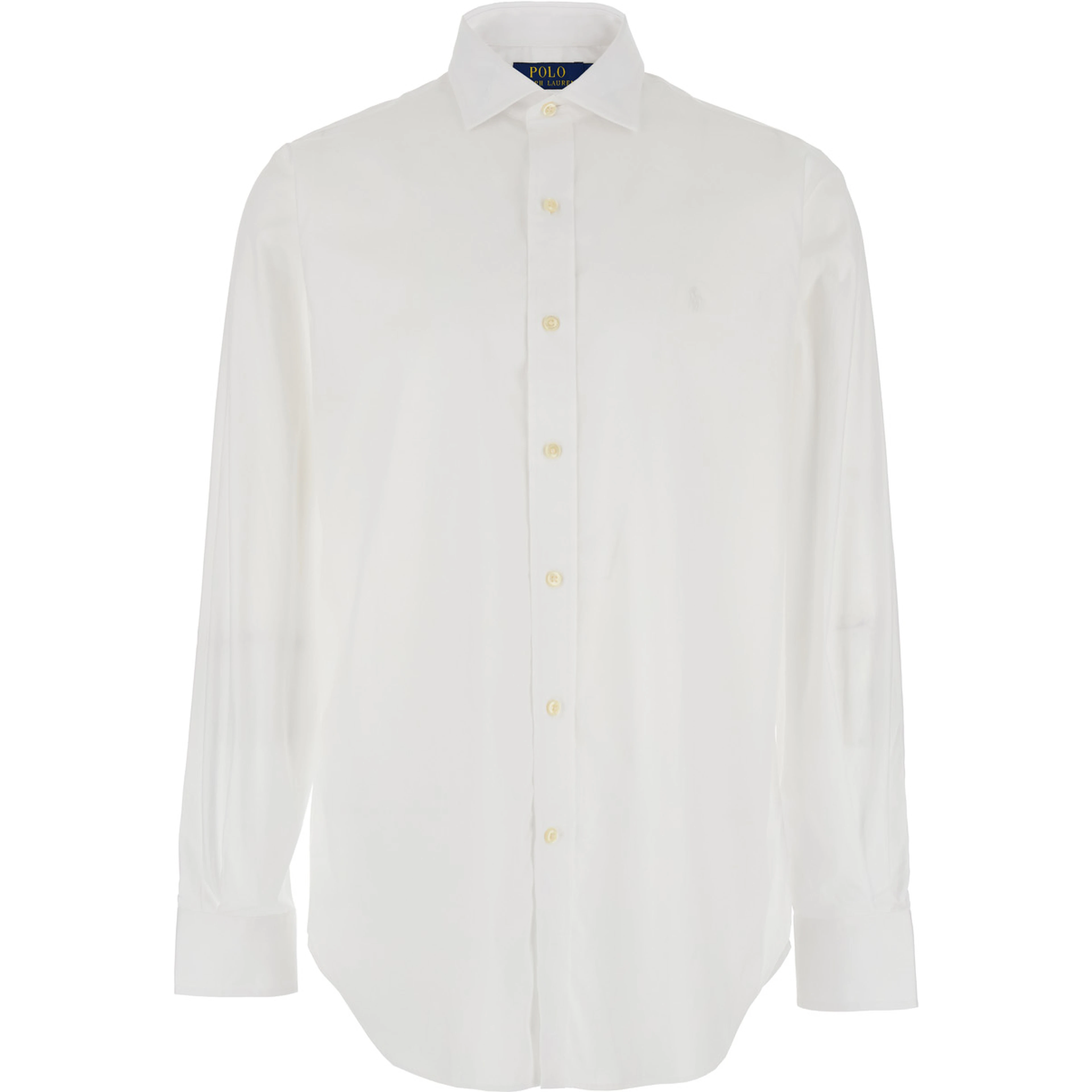 Shirt Custom Fit with Pointed Collar and Tone-on-Tone Pony Embroidery on the Front in White Cotton for Men