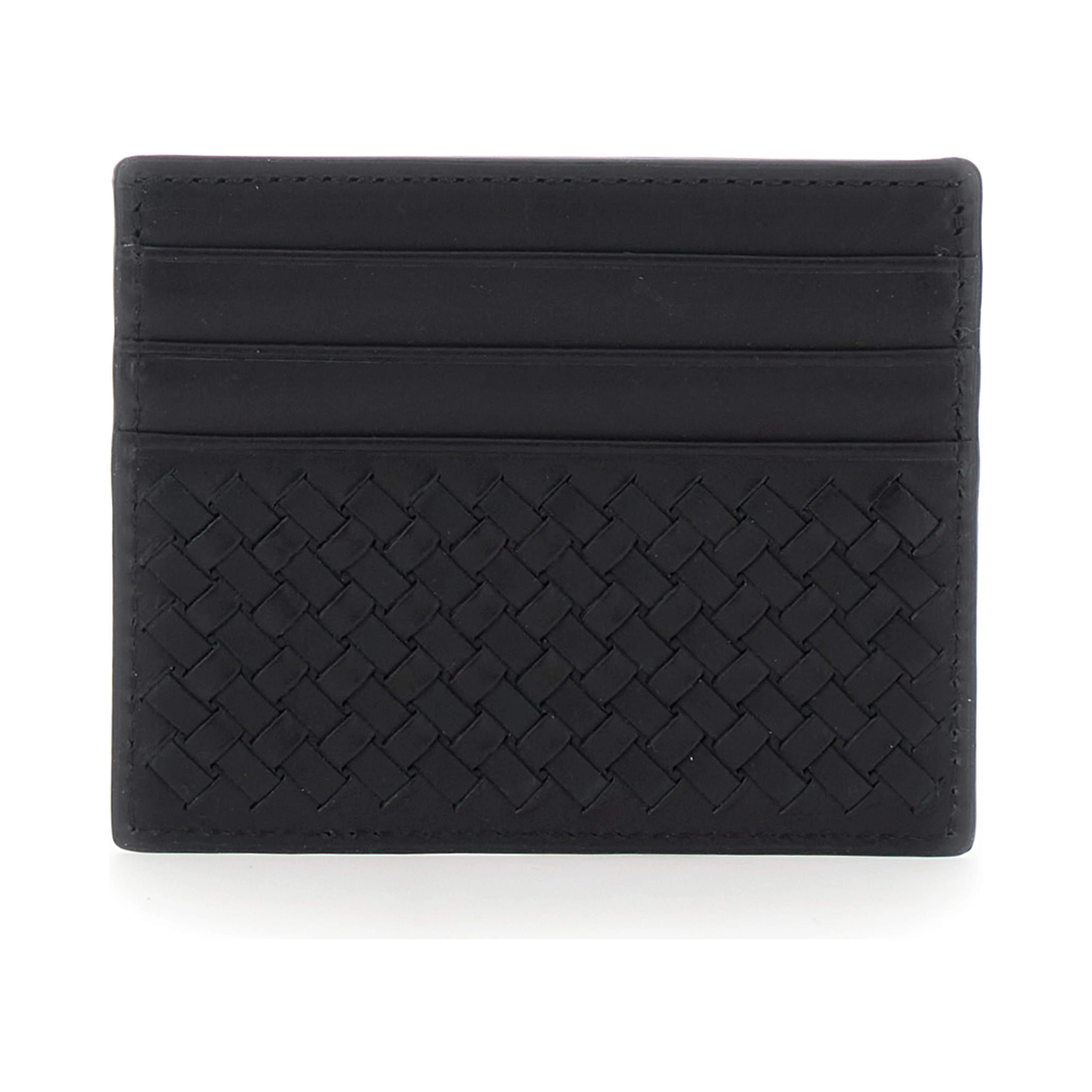 Black Card Holder with Woven design in Leather for Women
