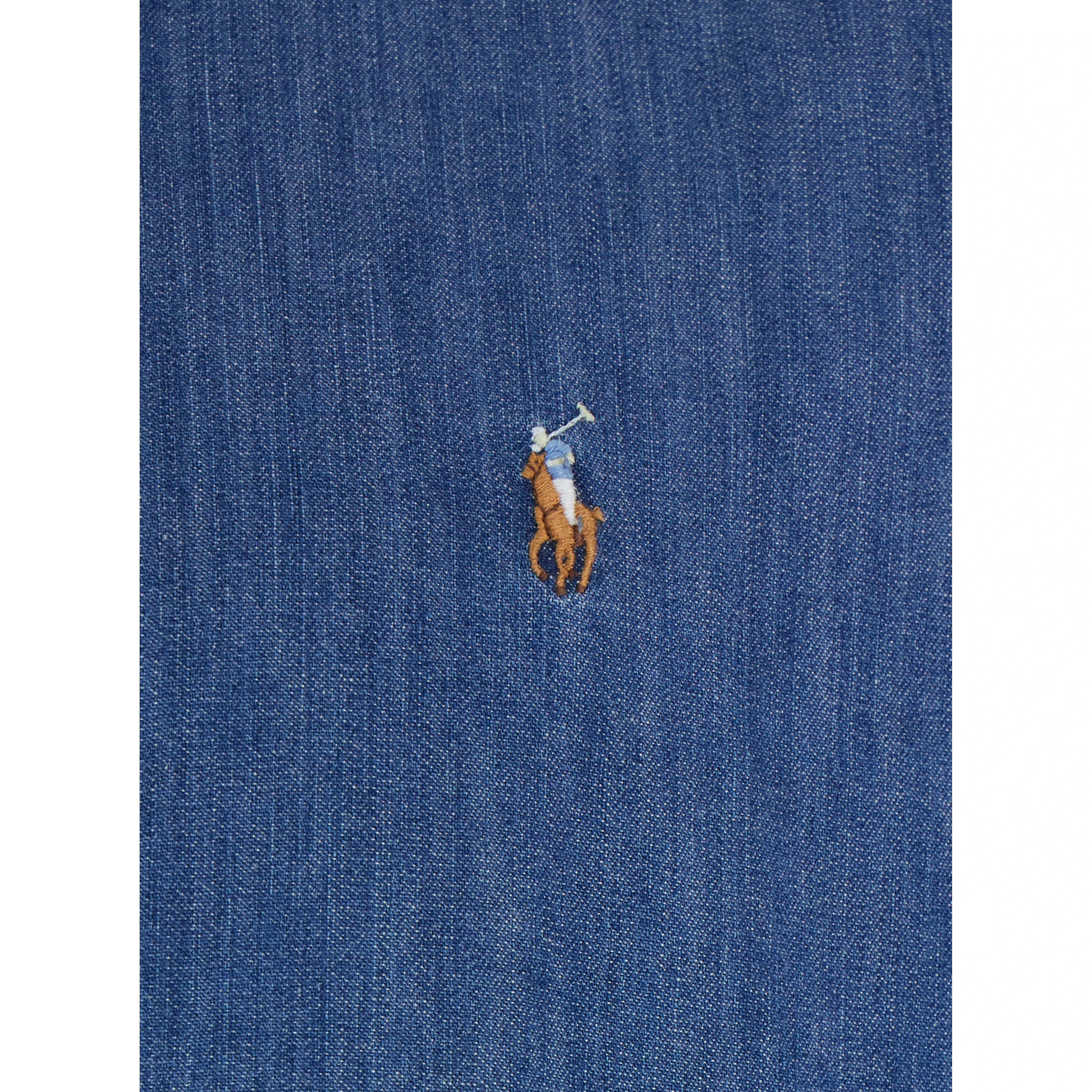 Shirt with Classic Collar and Embroidered Pony Logo in Blue Denim for Men