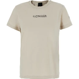 White Crew neck T-shirt with Logo lettering on the front and logo patch on the sleeve in cotton for women