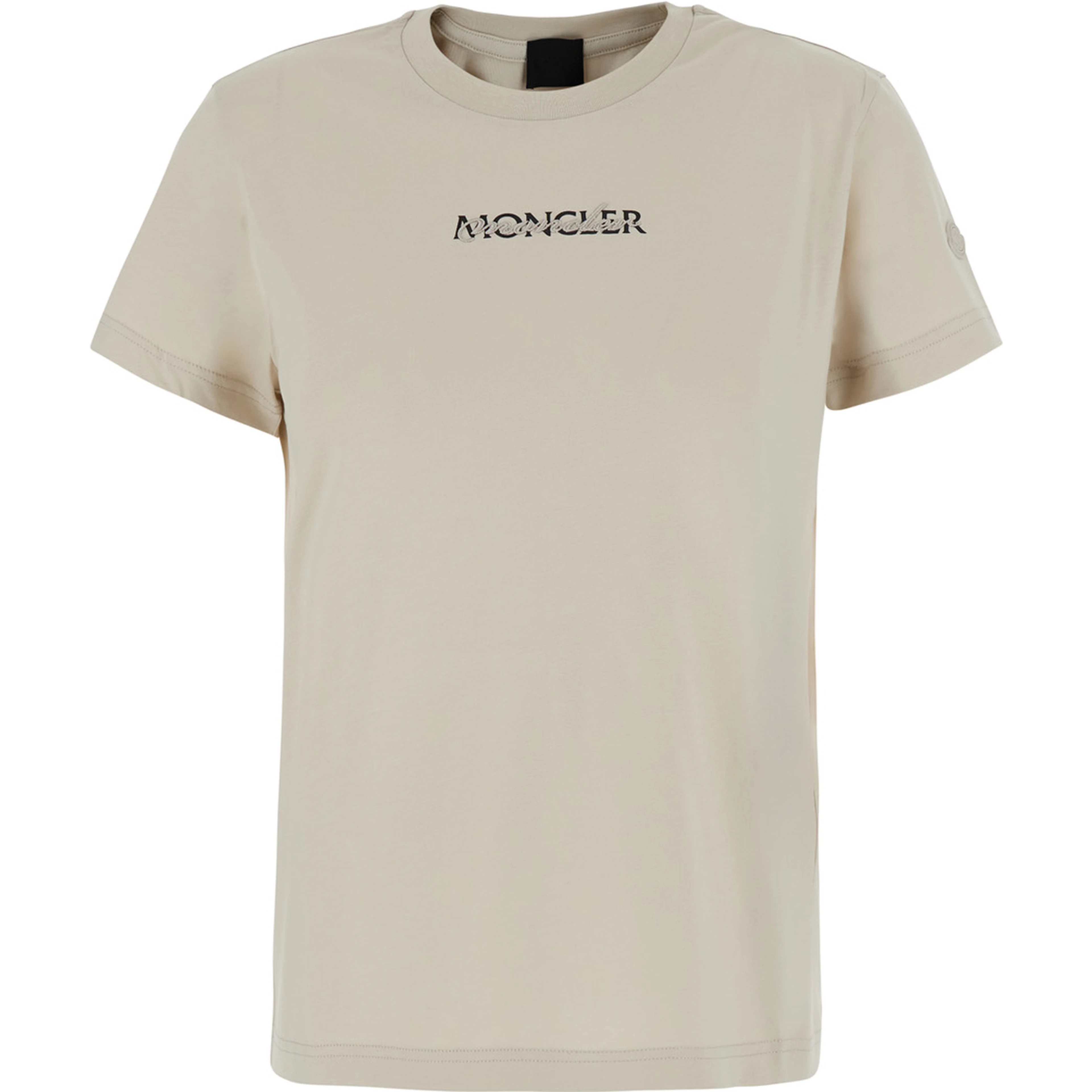 White Crew neck T-shirt with Logo lettering on the front and logo patch on the sleeve in cotton for women