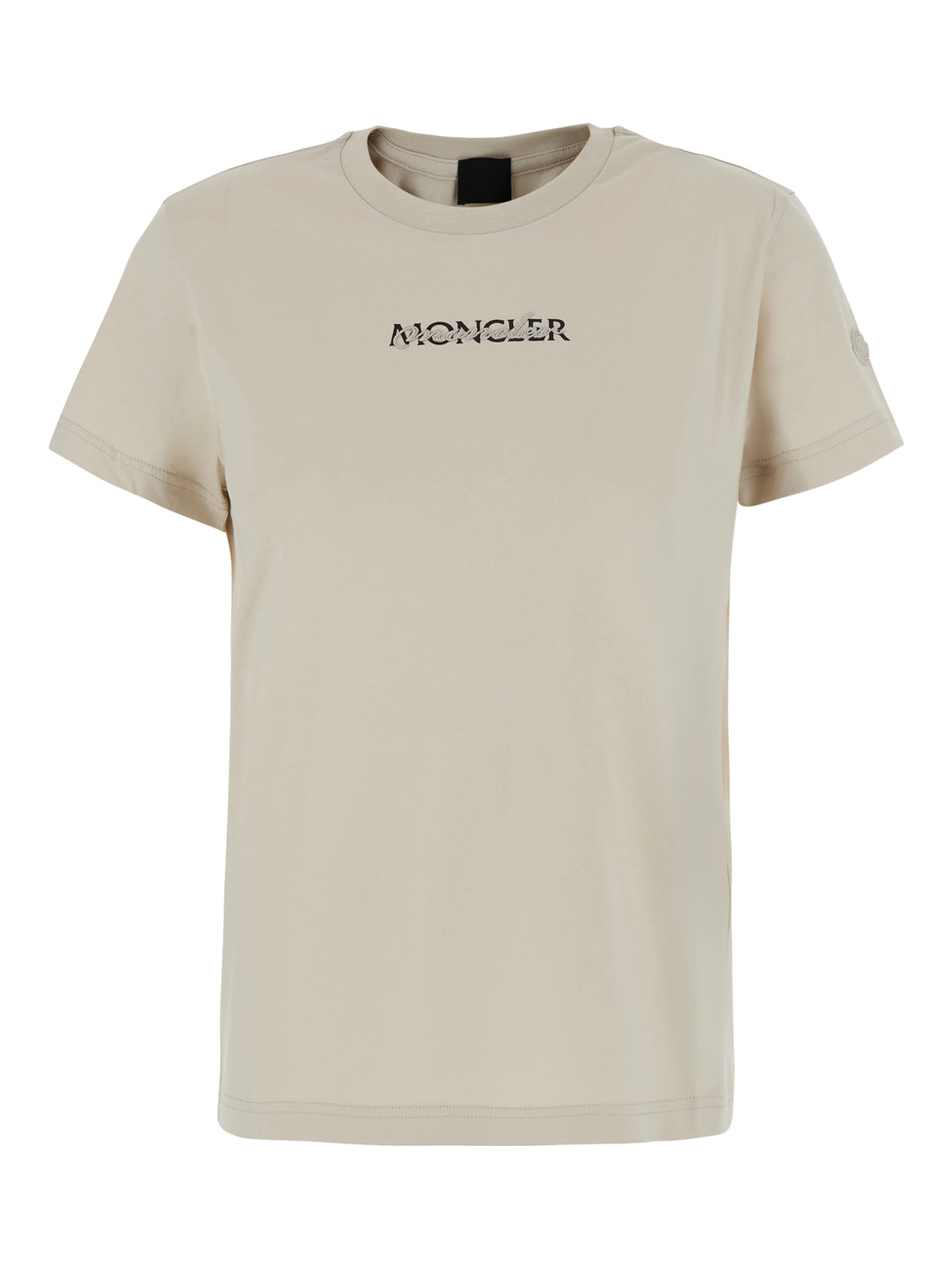 White Crew neck T-shirt with Logo lettering on the front and logo patch on the sleeve in cotton for women