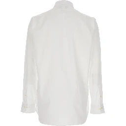 Shirt Custom Fit with Pointed Collar and Tone-on-Tone Pony Embroidery on the Front in White Cotton for Men