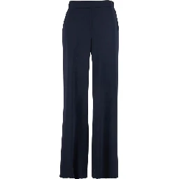 Blue Pants with Elastic Waist and Wide Leg in Womens Fabric