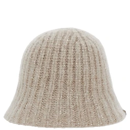 beige hat with knitted design and diamond yarn in cashmere blend women
