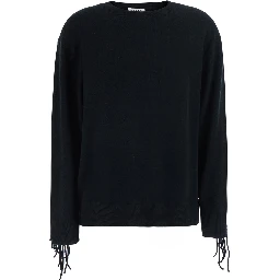 black Sweater with fringed details on the back and edges in cashmere for women