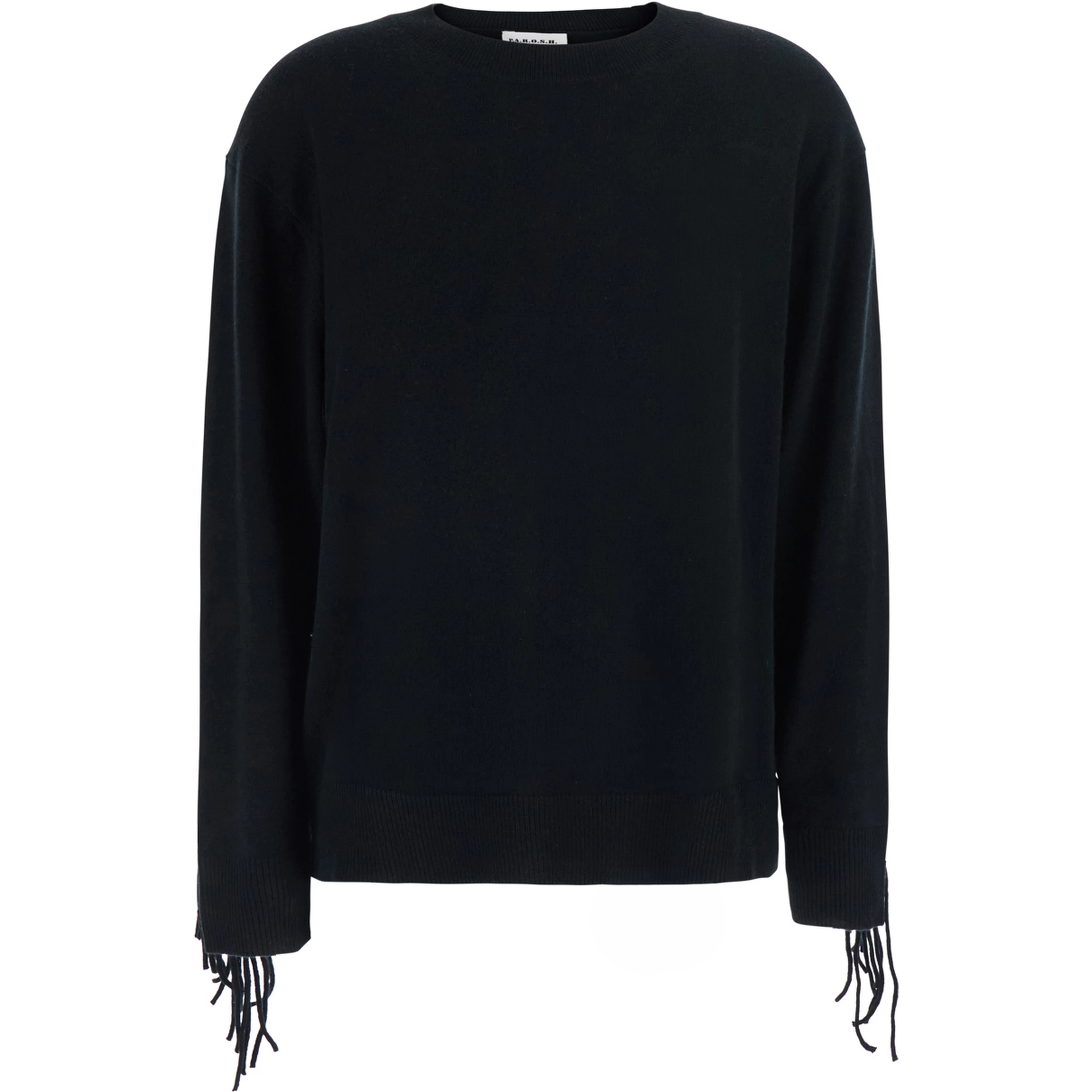 black Sweater with fringed details on the back and edges in cashmere for women