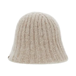 beige hat with knitted design and diamond yarn in cashmere blend women