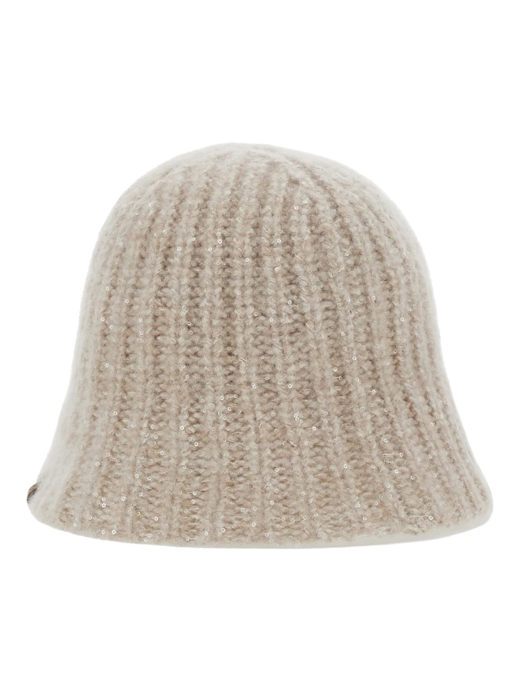 beige hat with knitted design and diamond yarn in cashmere blend women alternative