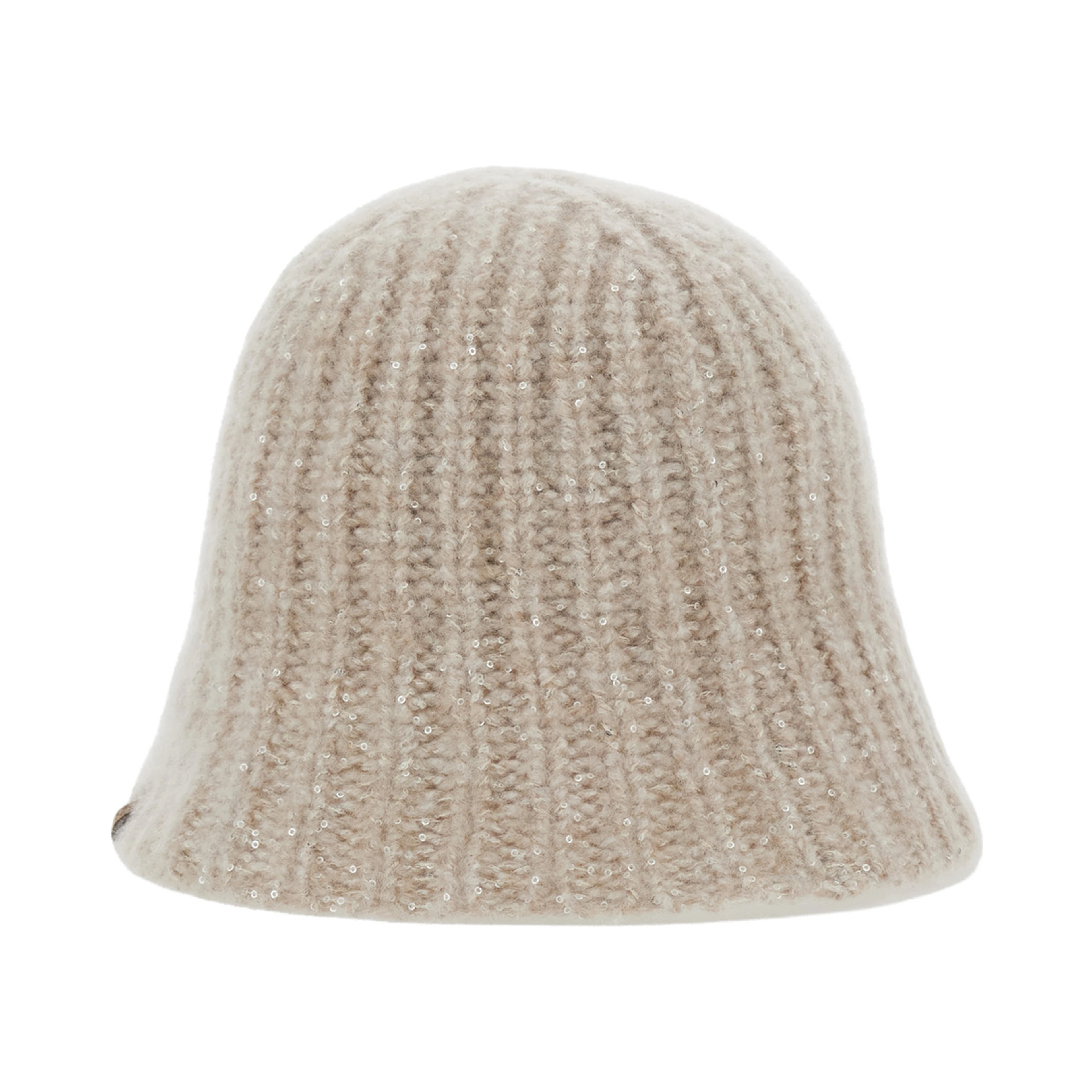 beige hat with knitted design and diamond yarn in cashmere blend women