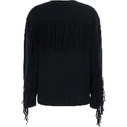 black Sweater with fringed details on the back and edges in cashmere for women