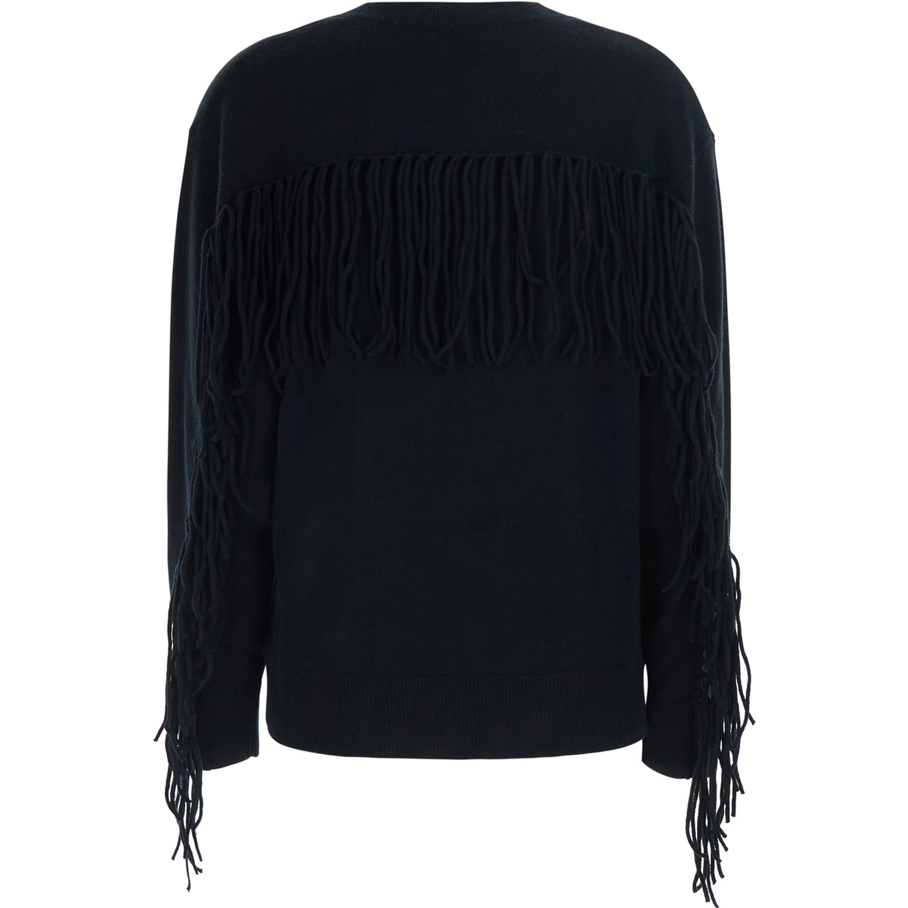 black Sweater with fringed details on the back and edges in cashmere for women
