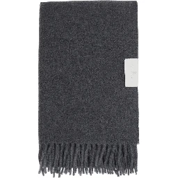 Gray Scarf with fringed hem and brushed finish in cashmere for women