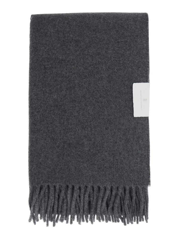 Gray Scarf with fringed hem and brushed finish in cashmere for women