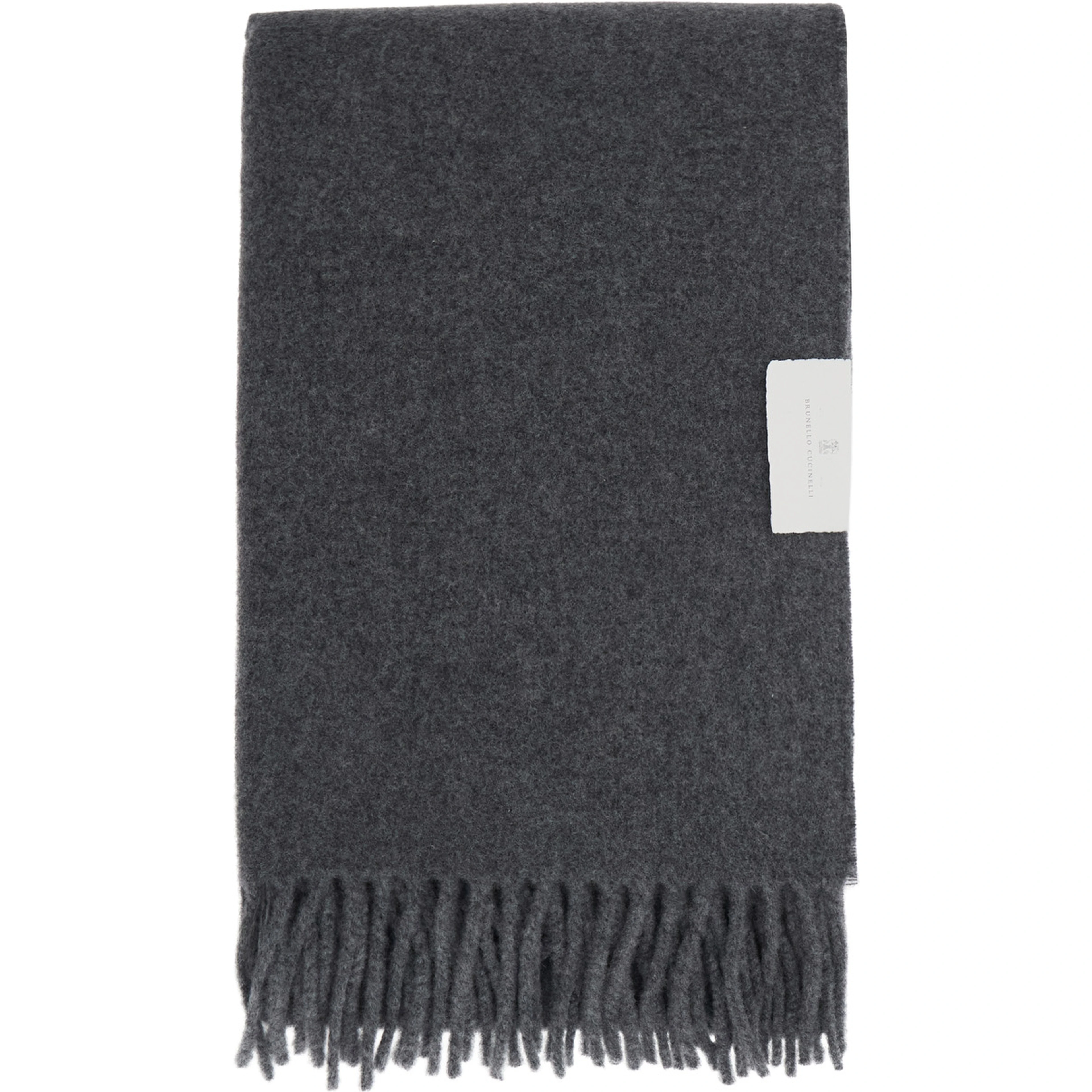 Gray Scarf with fringed hem and brushed finish in cashmere for women