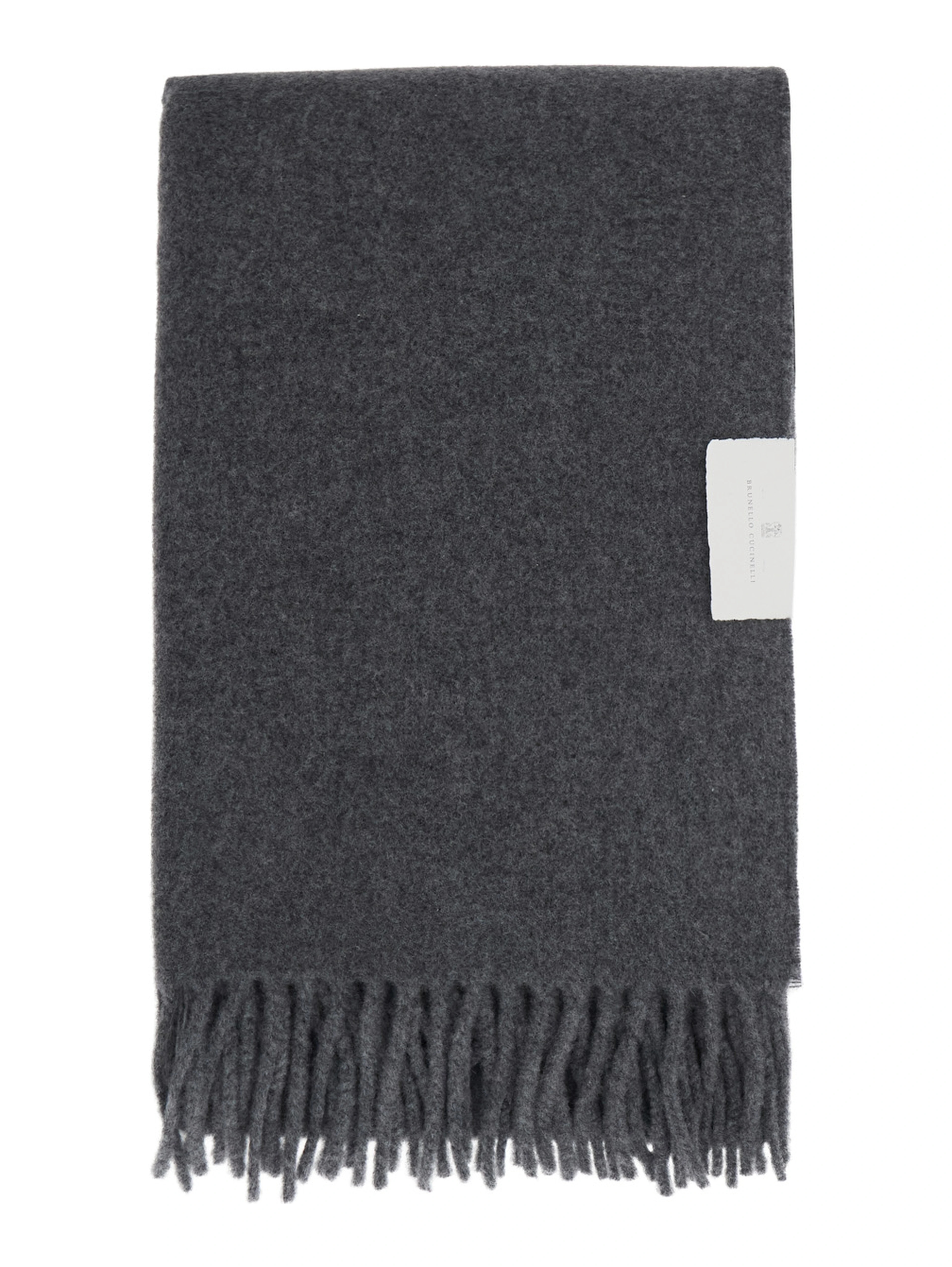 Gray Scarf with fringed hem and brushed finish in cashmere for women