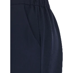 Blue Pants with Elastic Waist and Wide Leg in Womens Fabric